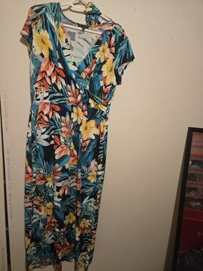 Ava & Grace Teal, Coral and Yellow Floral Maxi Dress